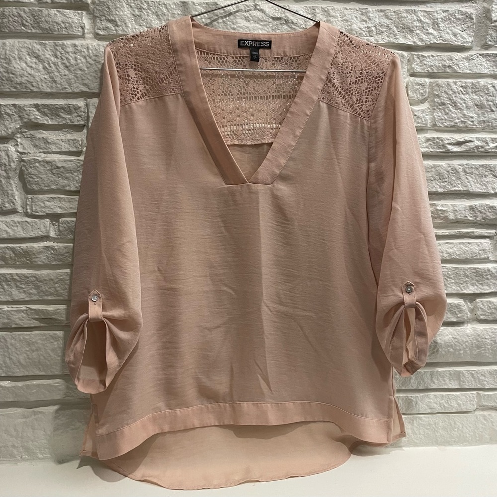 Express Women's Light Pink Lace V-Neck Blouse